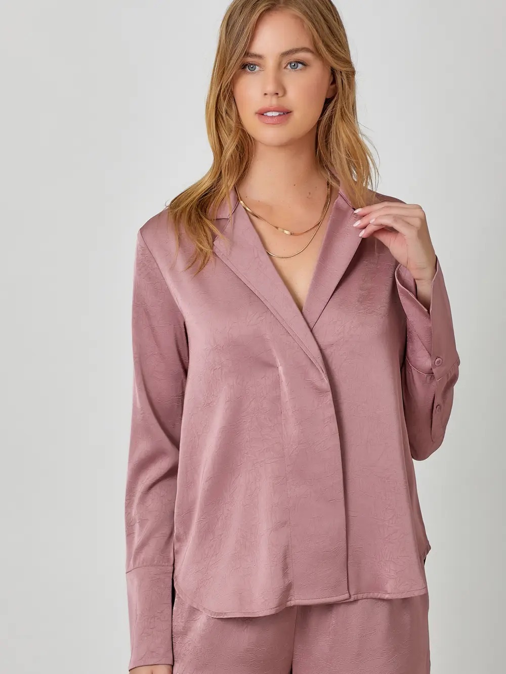 (636) French Cuff Hidden Button Blouse - NWT